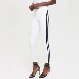 MOTHER White The Looker Ankle Jeans with Blue Sparkly Stripe